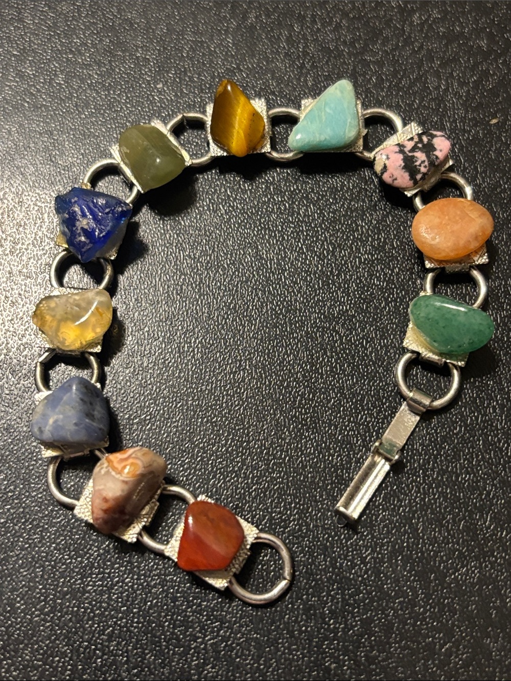 Vintage Multi-Color Natural Stone Link Bracelet Gemstone Bracelet